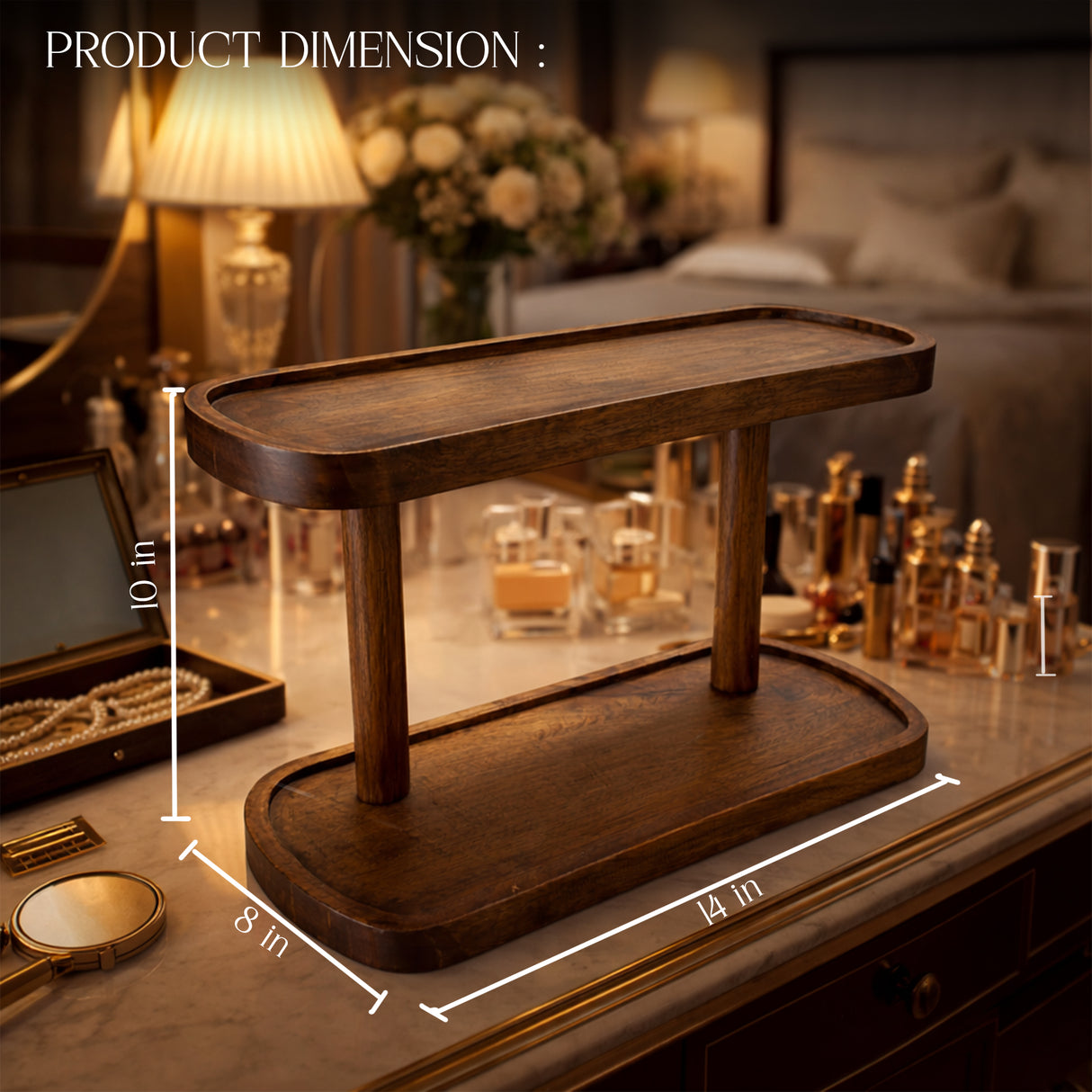 2-Tier Wooden Makeup Organizer for Vanity – Cosmetic, Skincare & Perfume Countertop Storage