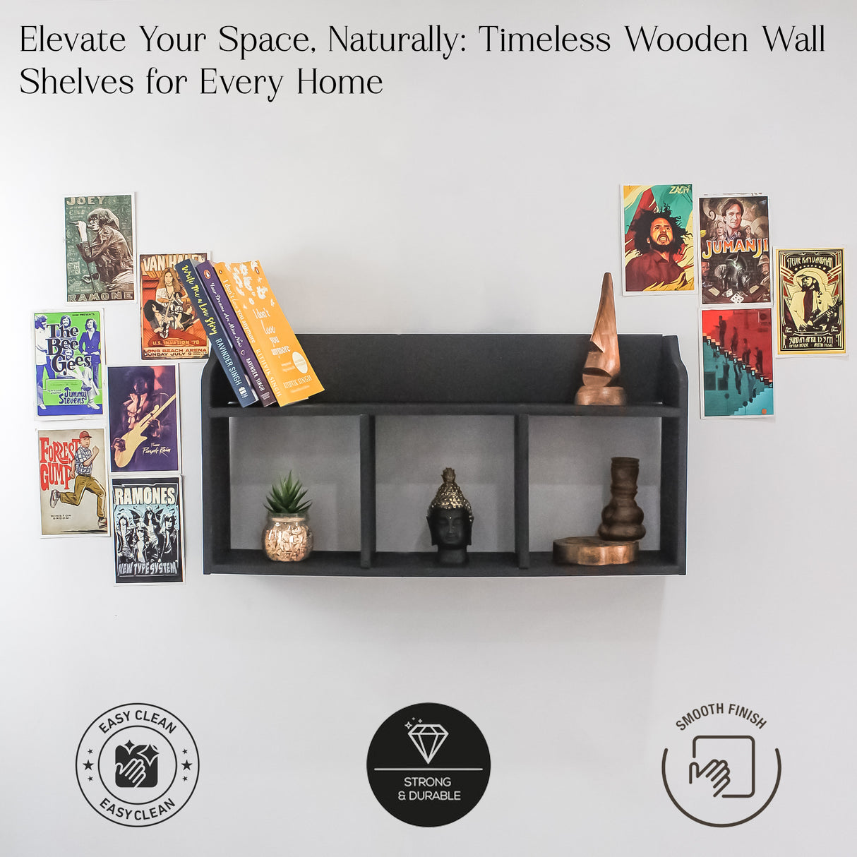 DIY Floating Wall Shelf with Adjustable Compartments for Storage (Black)