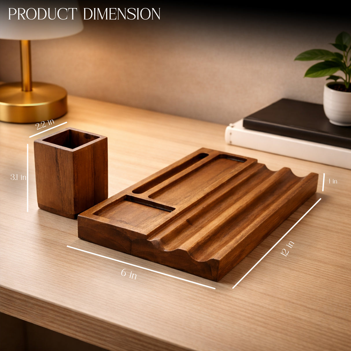 Wooden Desk Organizer & Pen Holder – Solid Wood Desktop Stationery Stand for Office Table, Study Desk & Home Workspace