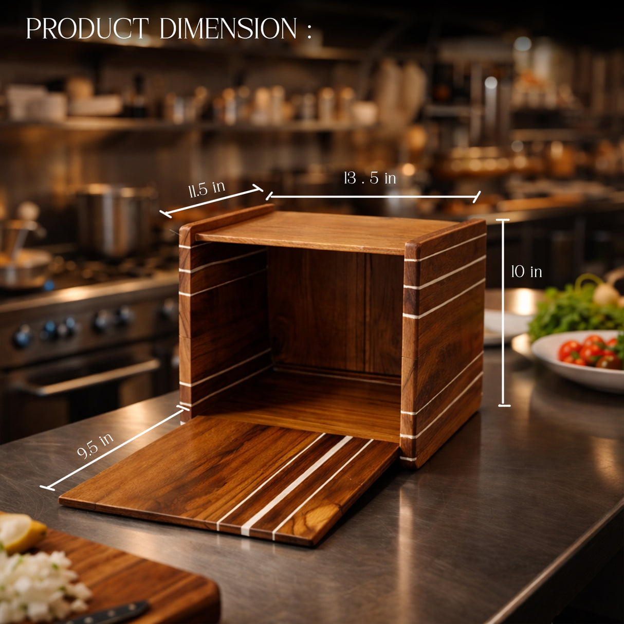 Wooden Bread Storage Box with Lid – Handcrafted Countertop Organizer for Kitchen
