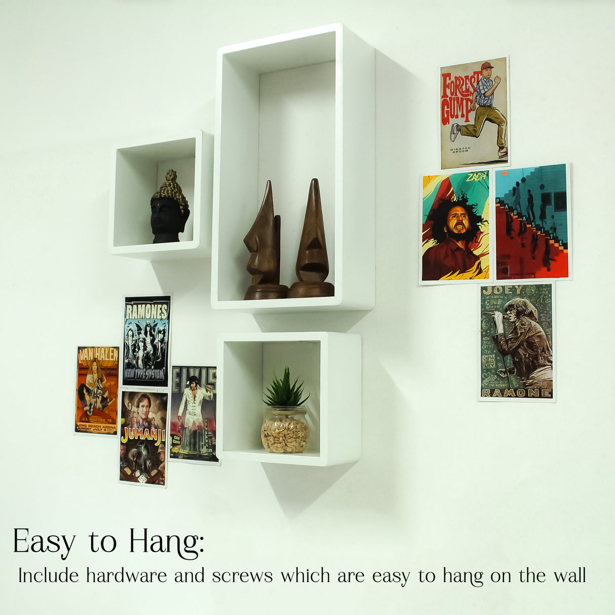 Modern 3-Piece Floating Wall Shelf Set, White Wooden Storage for Home Decor