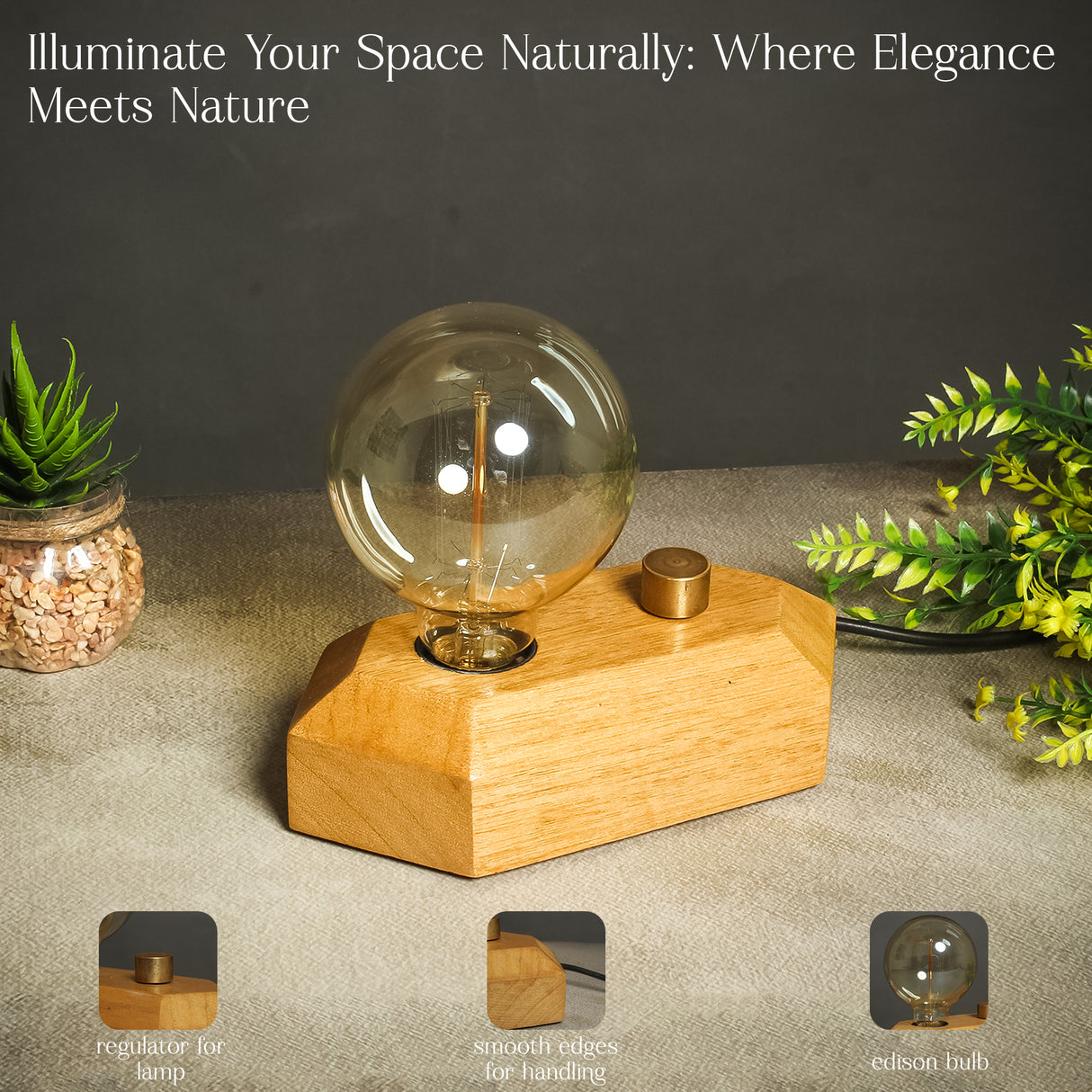 Handcrafted Geometric Wooden Lamp with Adjustable Glow