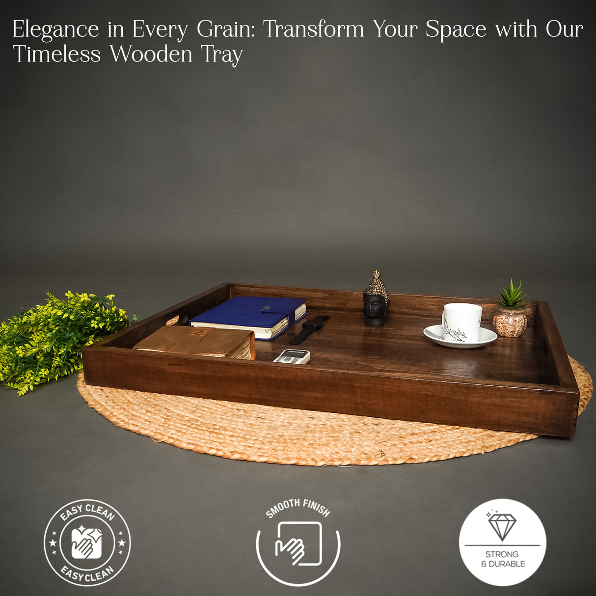 Large Wooden Serving Tray with Handles – 30x24 Inch Multipurpose Serving and Display Tray