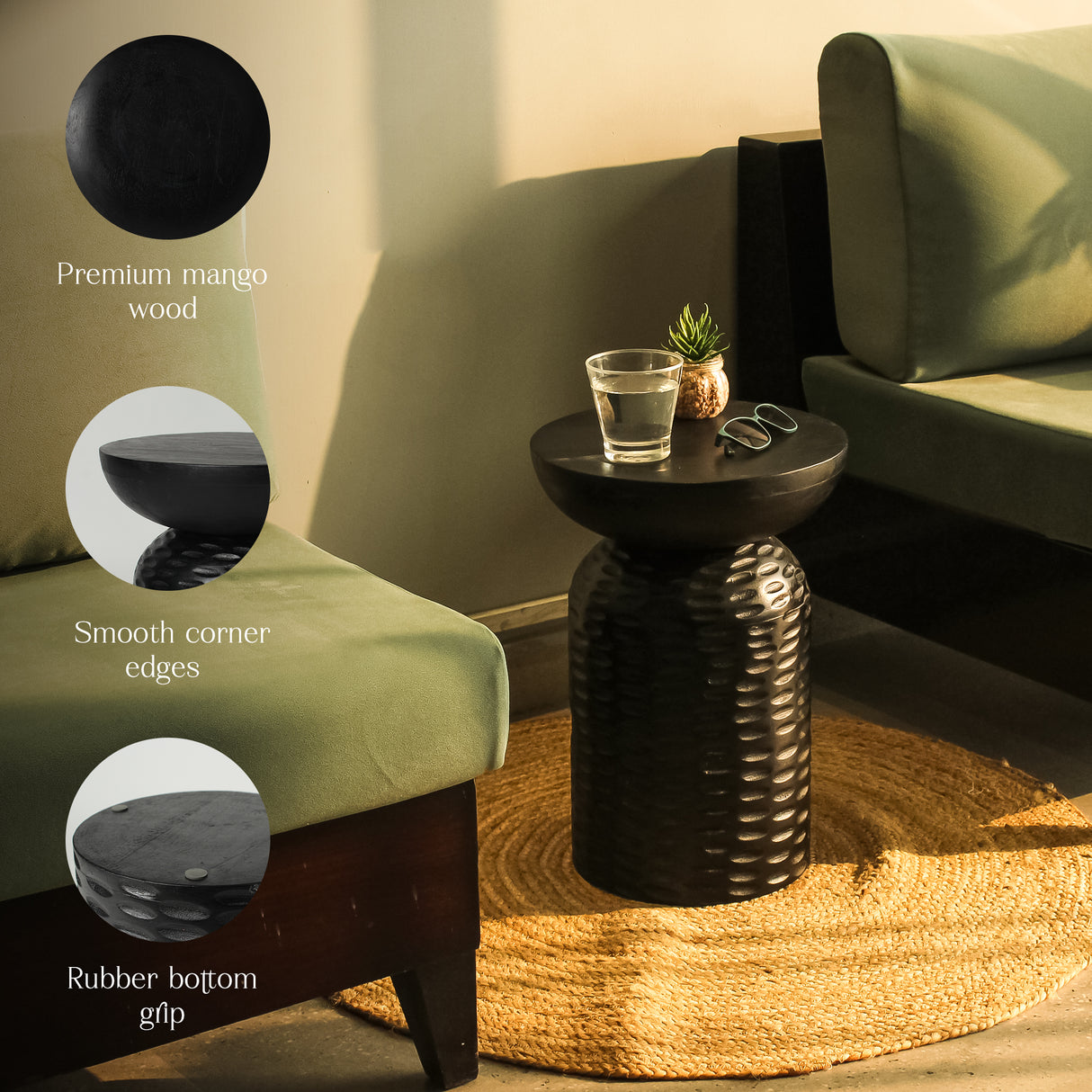 Vintage Mango Wood Side Table (13"x13"x17") - Rustic Accent for Living Room