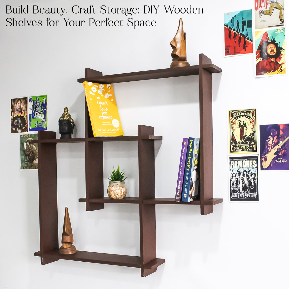 Wooden Square Floating Wall Shelf for Living Room, Home Decor (Brown)