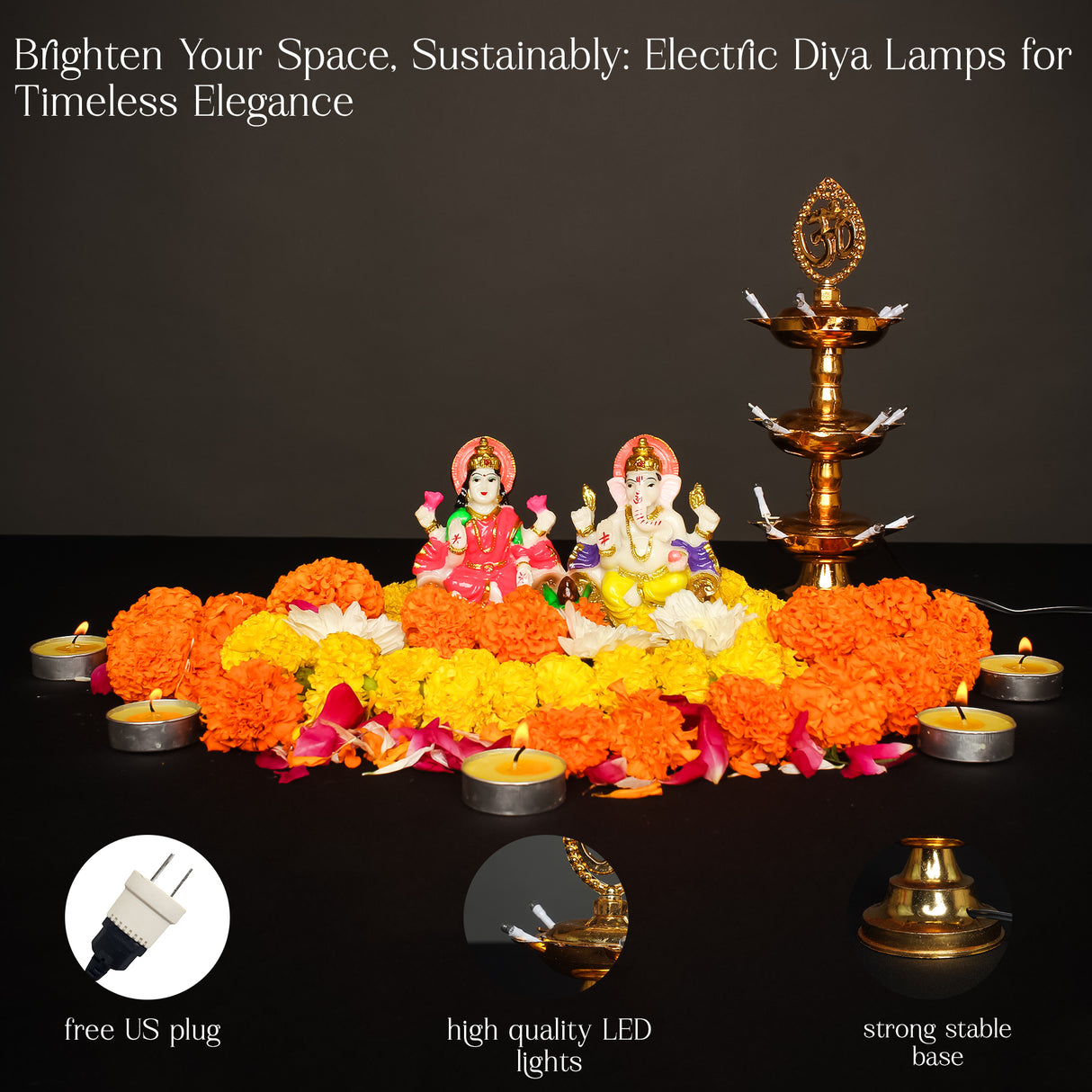 Get FREE Wall Hanging Electric Diya Lamp for Mandir Décor | OM Design | Multi-Level Deepam Vilakku for Diwali, Pooja, Temple, and Home Décor