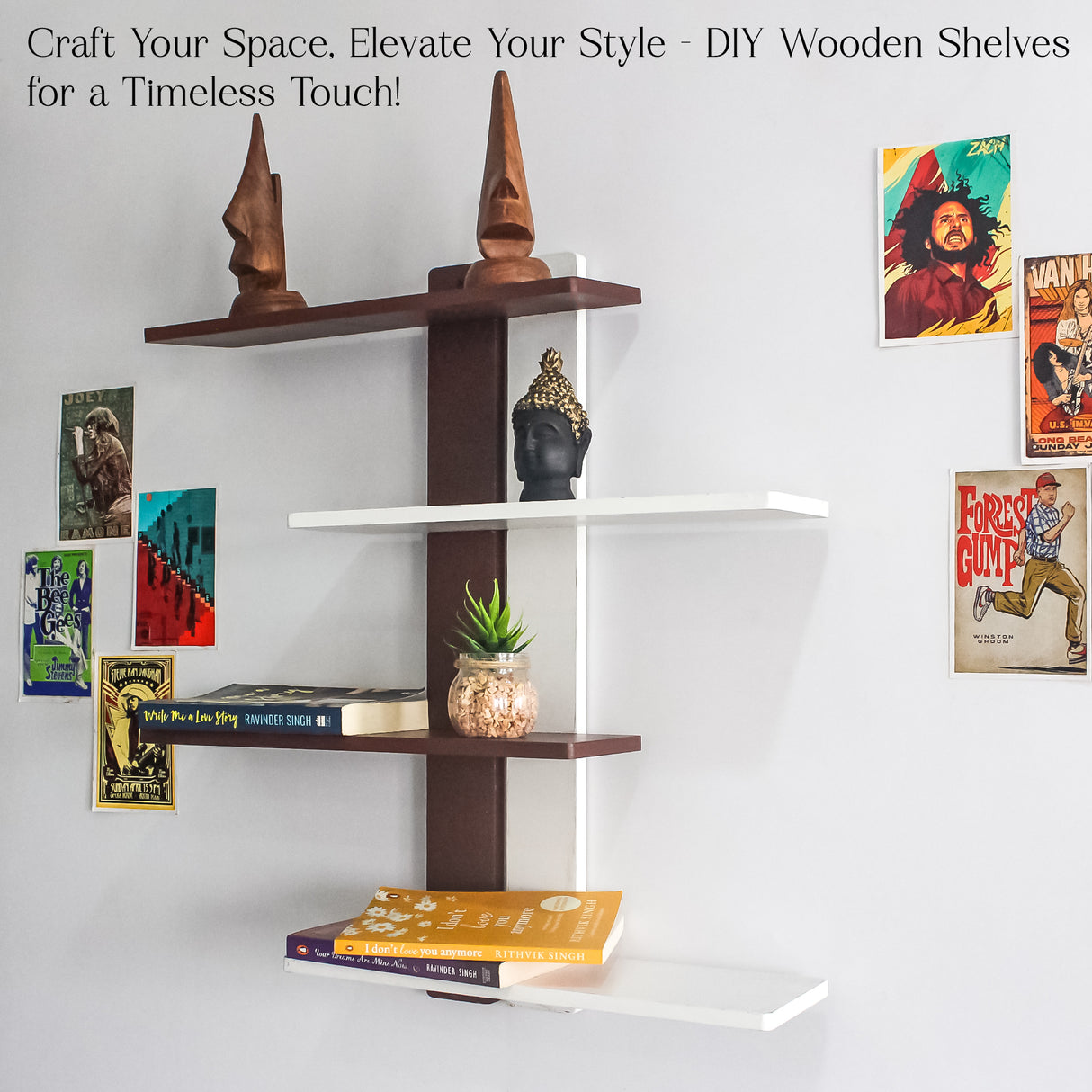Modern Wooden Floating DIY Wall Shelf for Storage and Decor (Brown)