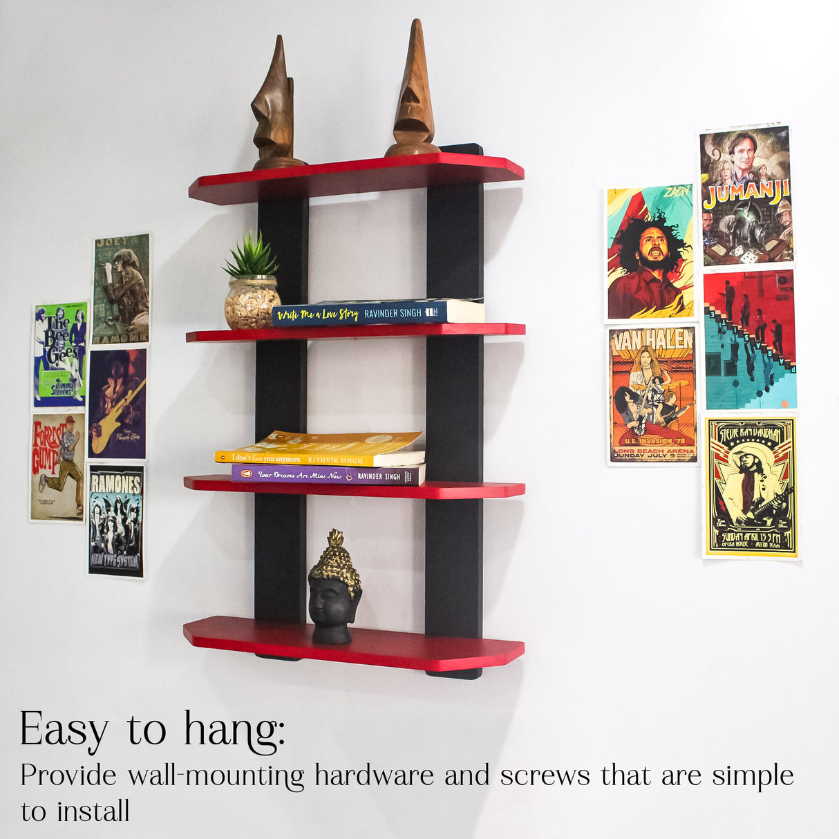 Modern Wooden Ladder Shelf, 4-Tier Wall Shelf for Home Storage and Decor