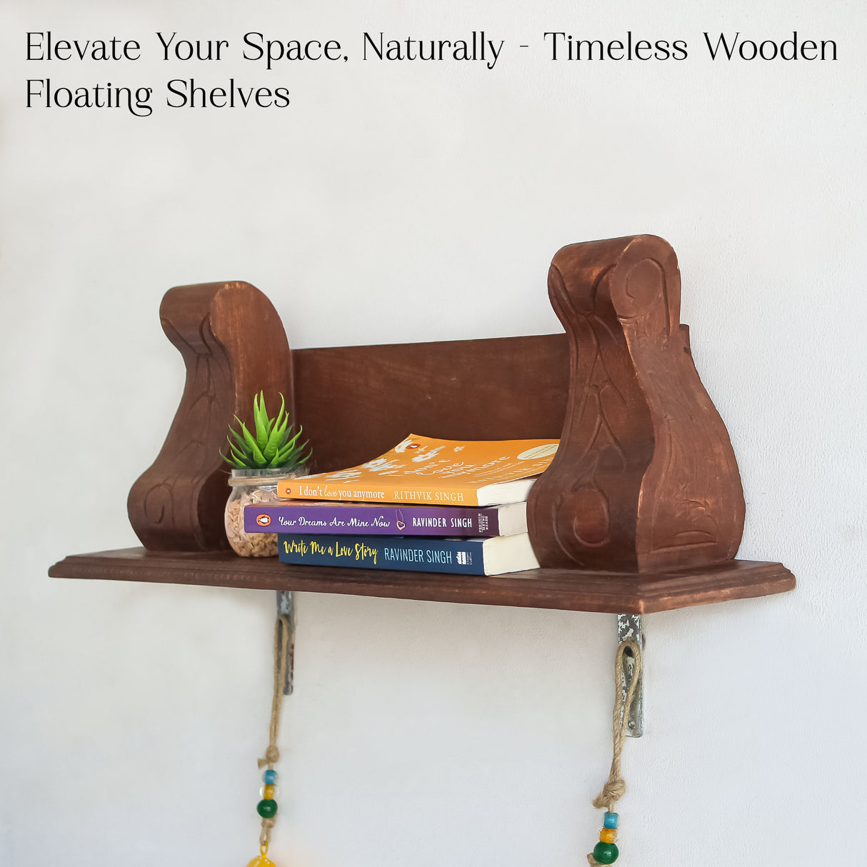 Elegant Hand-Carved Wooden Wall Shelf (Walnut Brown) – Rustic Home Decor