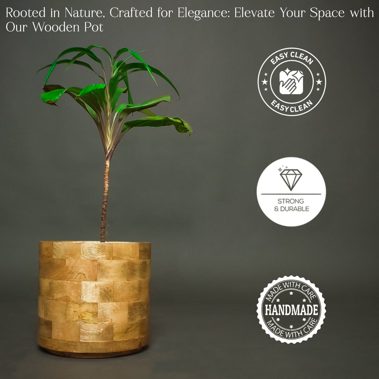 Handcrafted Wooden Planter with Artisan Patchwork Design for Home & Office