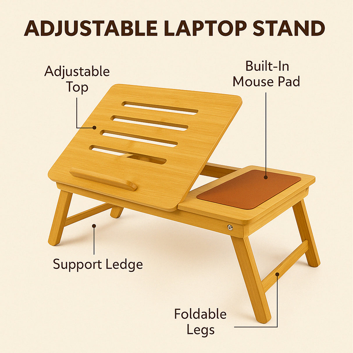 Adjustable Foldable Wooden Lap Desk with Built-in Storage Drawers – Portable Laptop Stand & Breakfast Tray for Bed, Couch, or Sofa Use