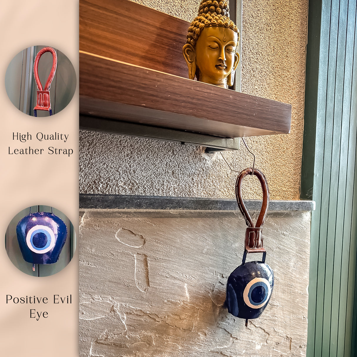 Evil Eye Cow Bell- Leather Rope