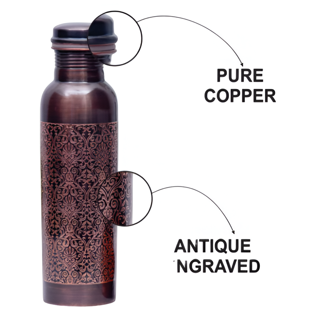 Antique Royal Black Copper Bottle Set with 2 Glasses - Ayurvedic & Eco-Friendly