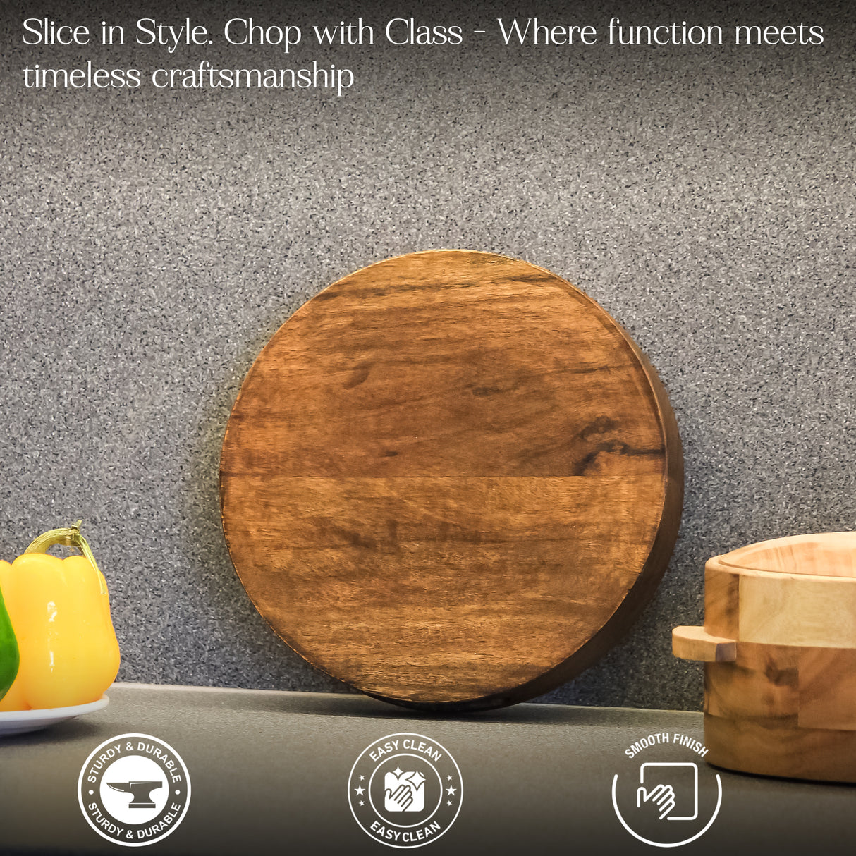 Wooden Round Butcher Block – Mango Wood, Meat Cutting, Kitchen Prep Block