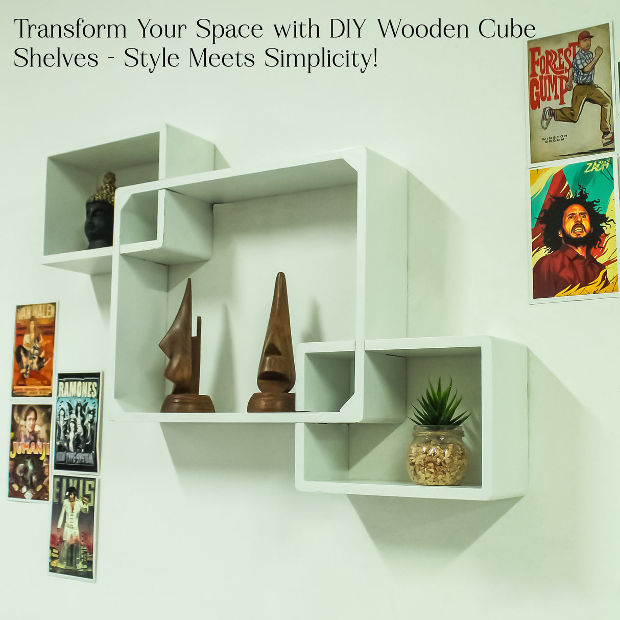 Cube Floating Wall Shelves, 3 Square White Decorative Shelves for Home Storage