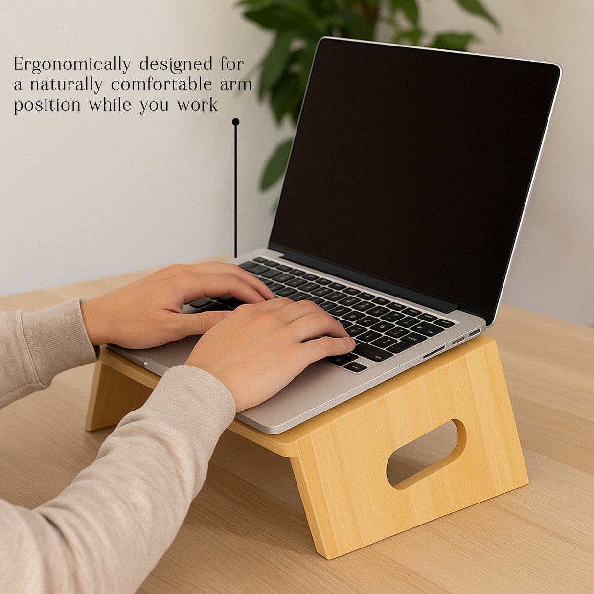 Wood Laptop Stand for MacBook โ Body-friendly Desk , Wooden Computer Holder, Office Accessories, Work from Home Gift, Workspace Organizer