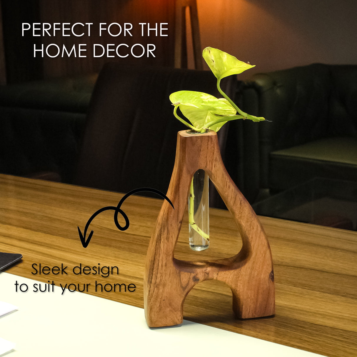 Wooden Indoor Test Tube Planter – Rustic Wooden Planter with Glass Tube