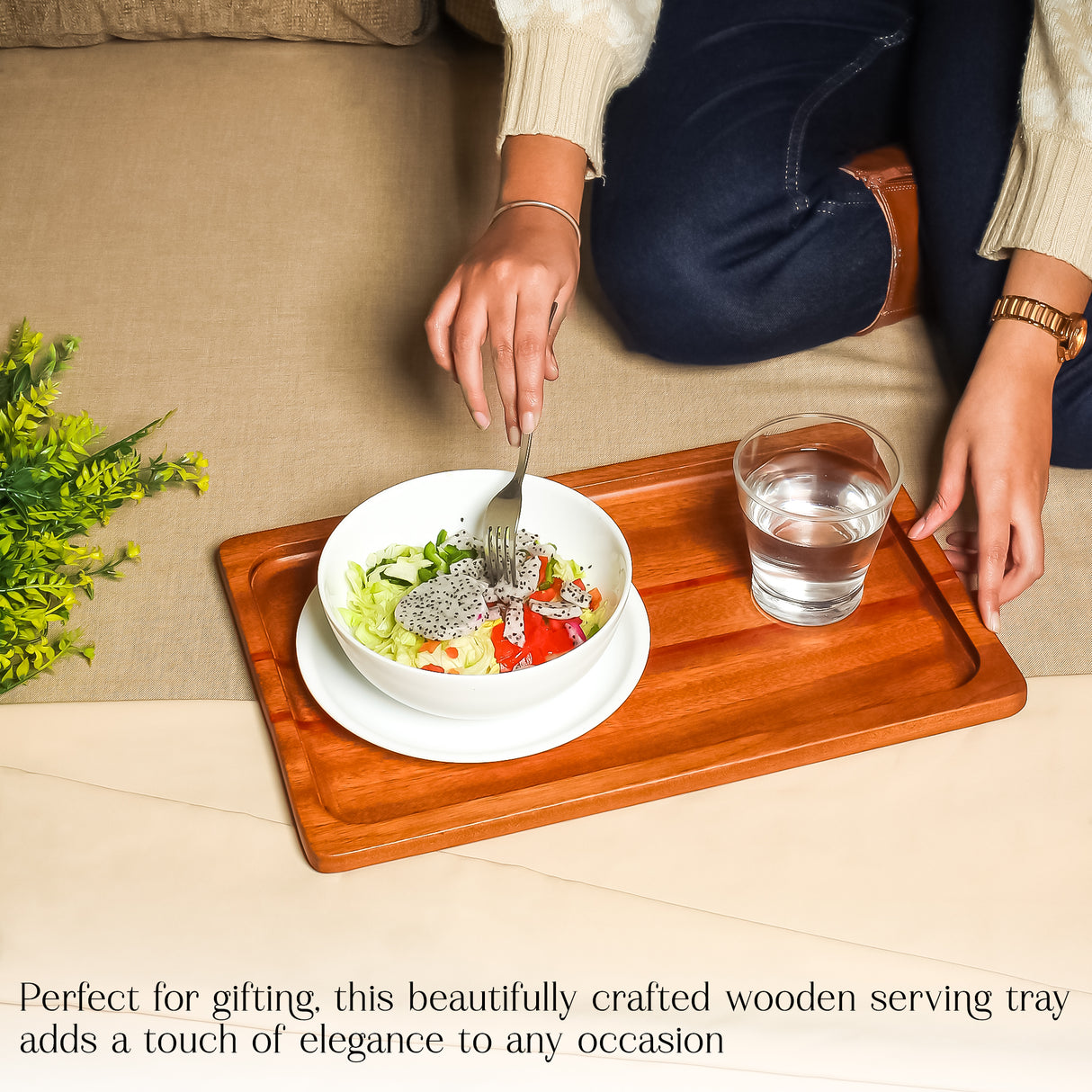 Premium Wooden Serving Tray - Strong, Durable & Smooth Finish for Elegant Dining