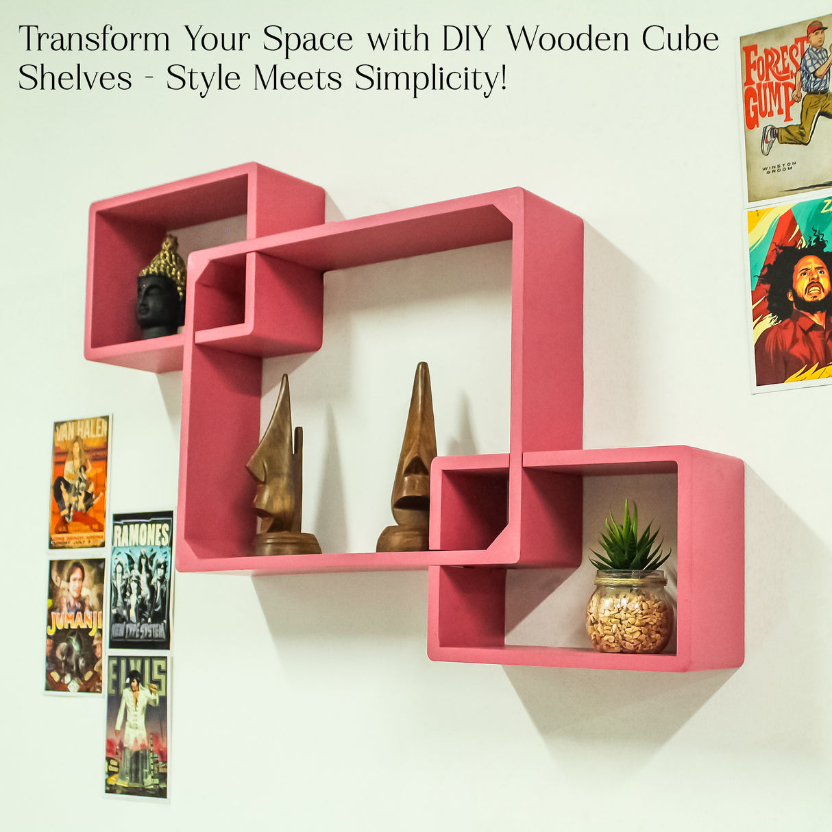 Pink Cube Floating Wall Shelves, Set of 3 Decorative Storage Shelves Home Decor