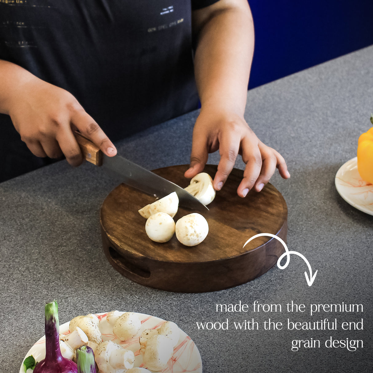 Wooden Round Butcher Block – Mango Wood, Meat Cutting, Kitchen Prep Block