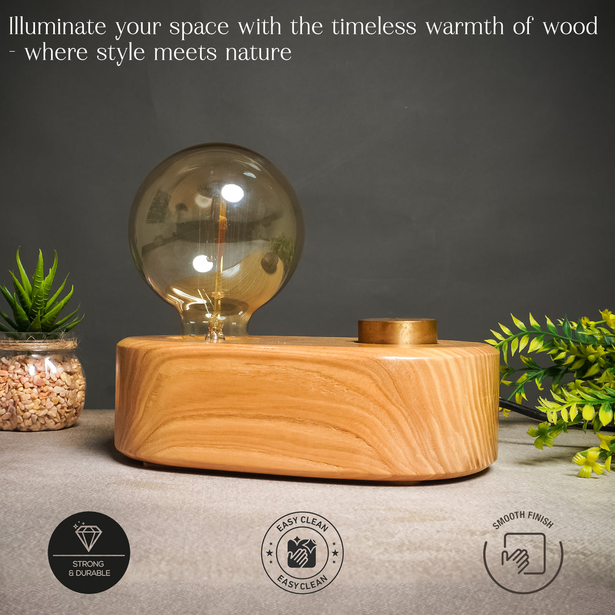 Sleek Rounded Wooden Desk Lamp with Adjustable Glow