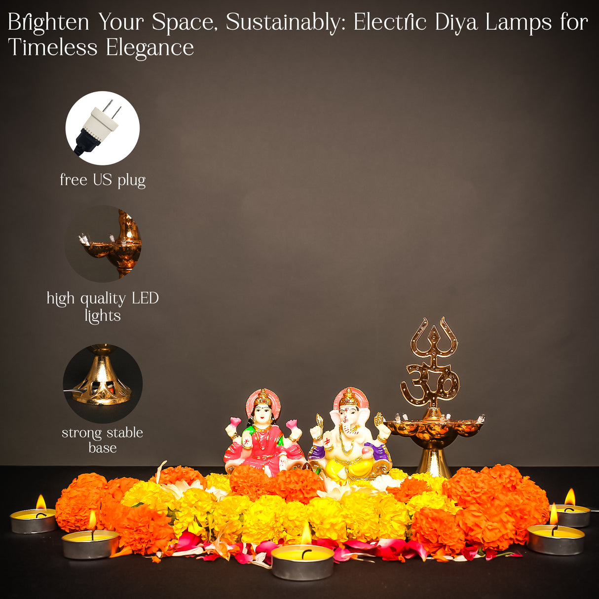 Get FREE Wall Hanging | Electric Diya Lamp for Mandir Décor | OM & Trishul Design | Multi-Level Deepam Vilakku for Diwali, Pooja, Temple, and Home Décor