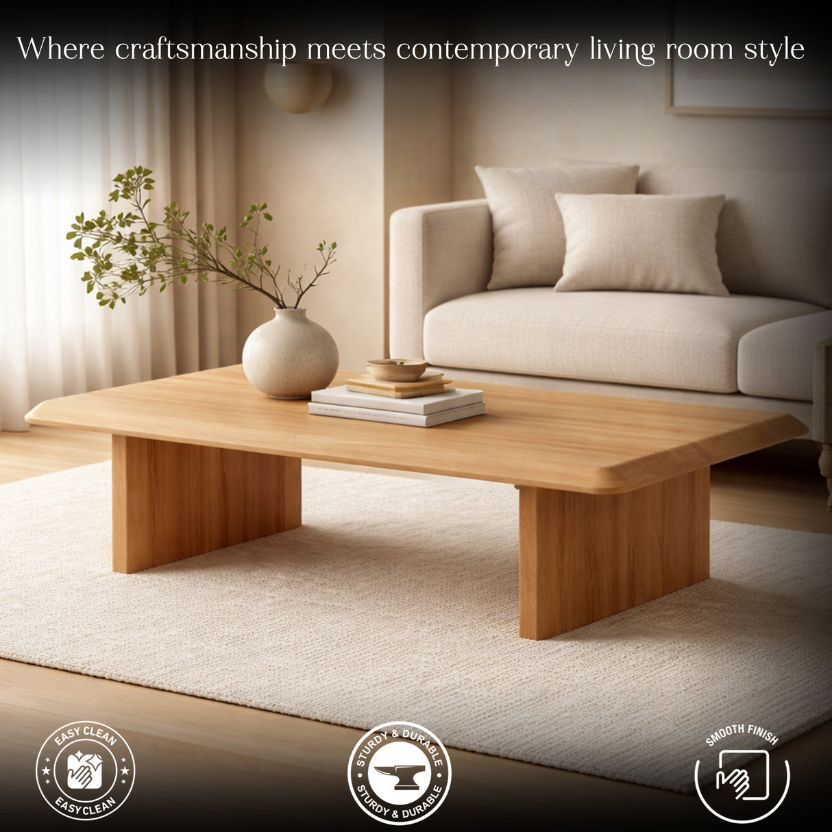 Handcrafted Wooden Coffee Table – Modern Minimalist Center Table – Unique Living Room Furniture