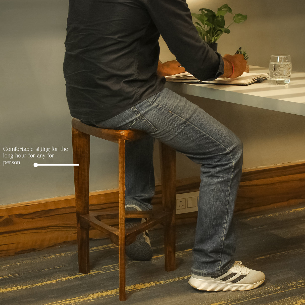 Saleberate Solid Walnut Wooden Triangle Stool - 24 Inch Bar Stool for Home, Kitchen & Café - Handcrafted Wooden Furniture with Premium Finish - Durable & Comfortable Seating