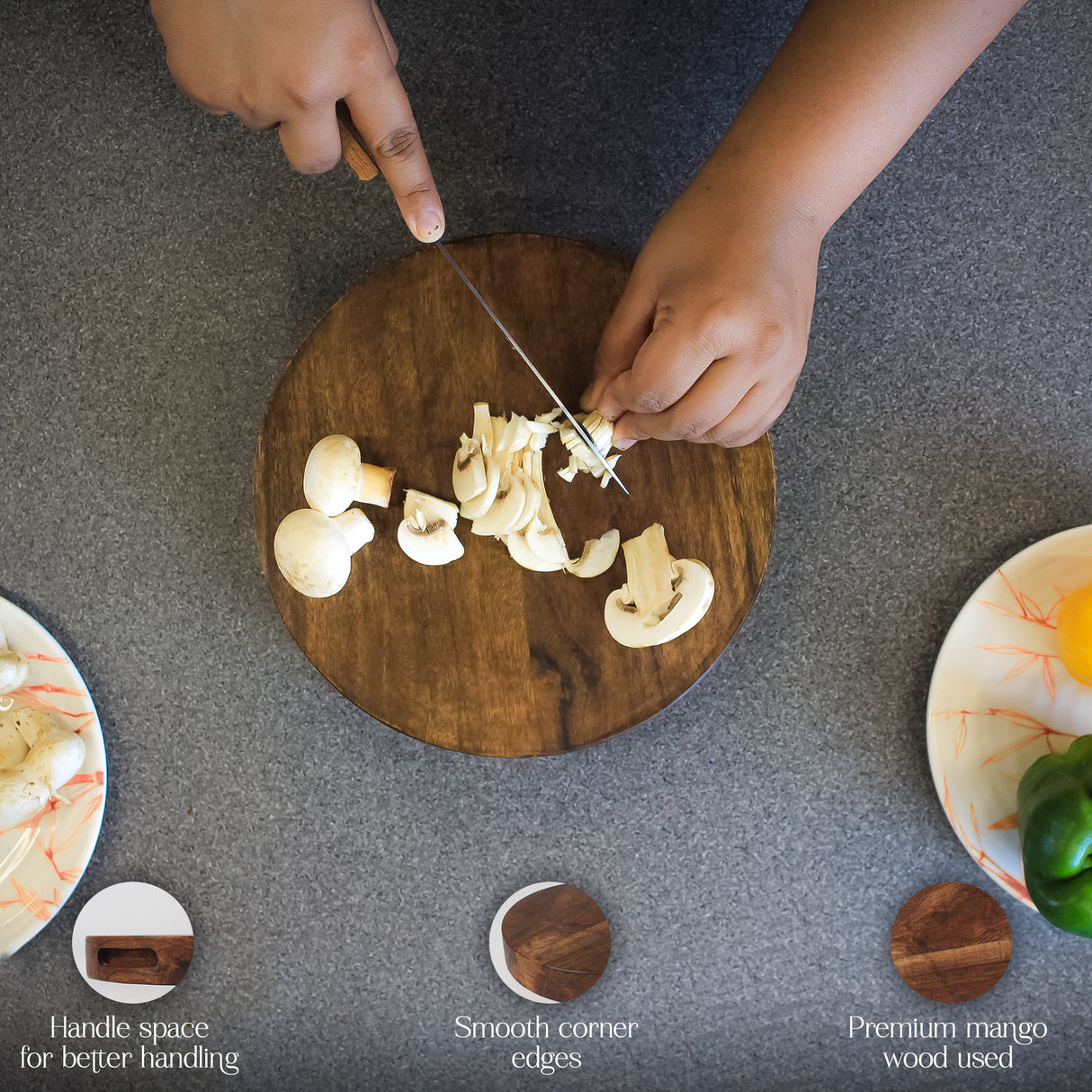 Wooden Round Butcher Block – Mango Wood, Meat Cutting, Kitchen Prep Block