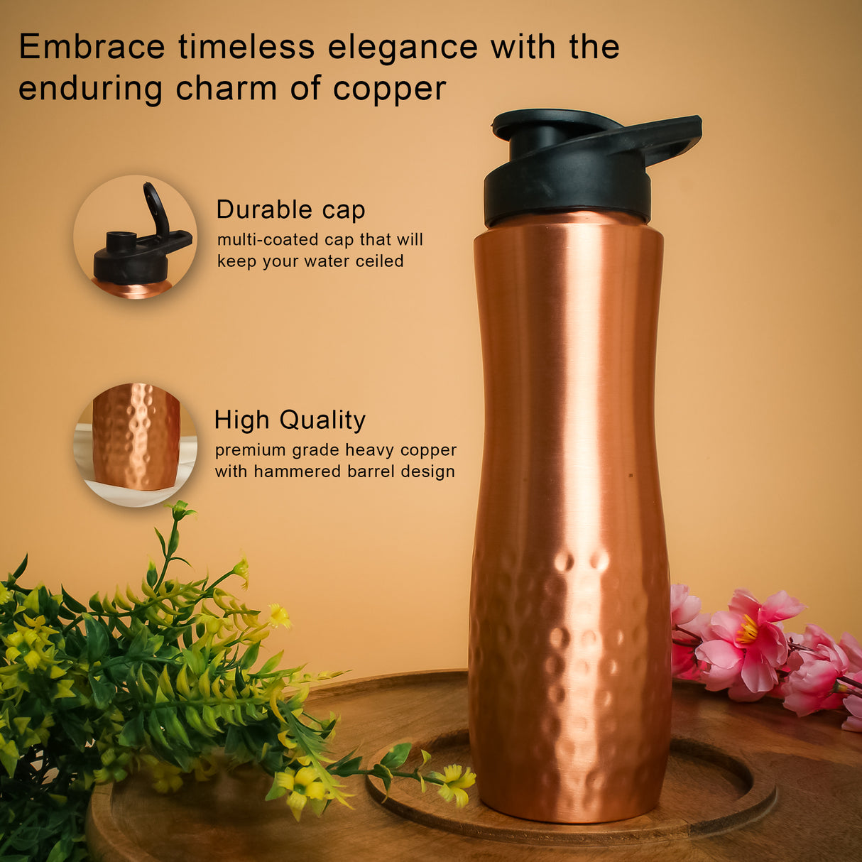Pure Copper Sipper Water Bottle – Ayurvedic Health Benefits, Leak-Proof, Portable
