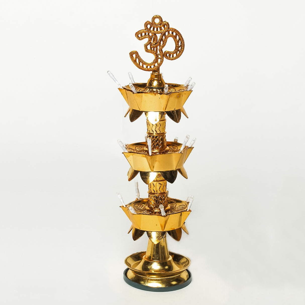 Saleberate Electric Golden LED Diya Lamp with Om Design | Multi-Layer Temple Pooja Diya Light for Home, Mandir & Festivals