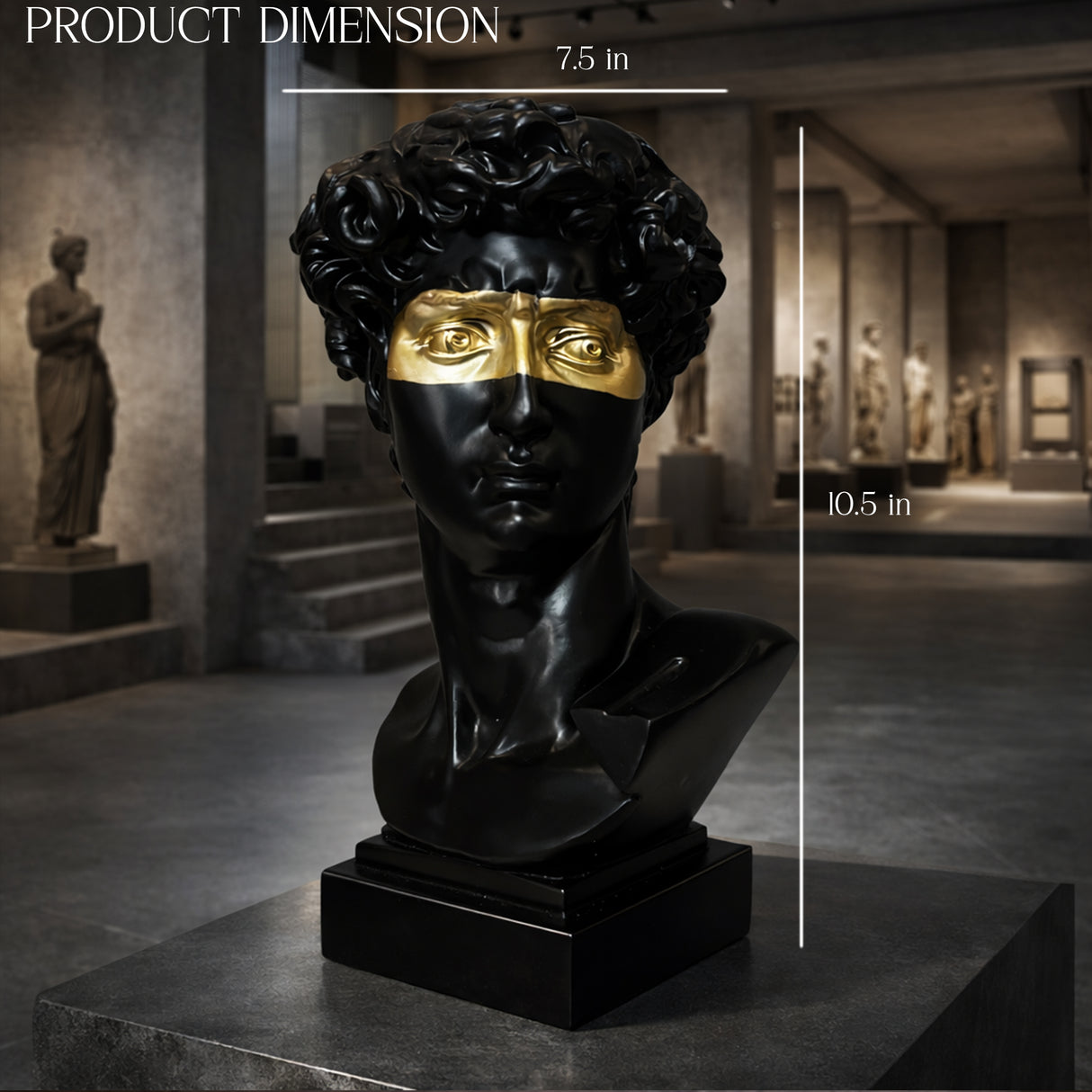 Modern David Head Sculpture with Gold Mask – Luxury Abstract Art Bust for Living Room, Office & Contemporary Home Décor