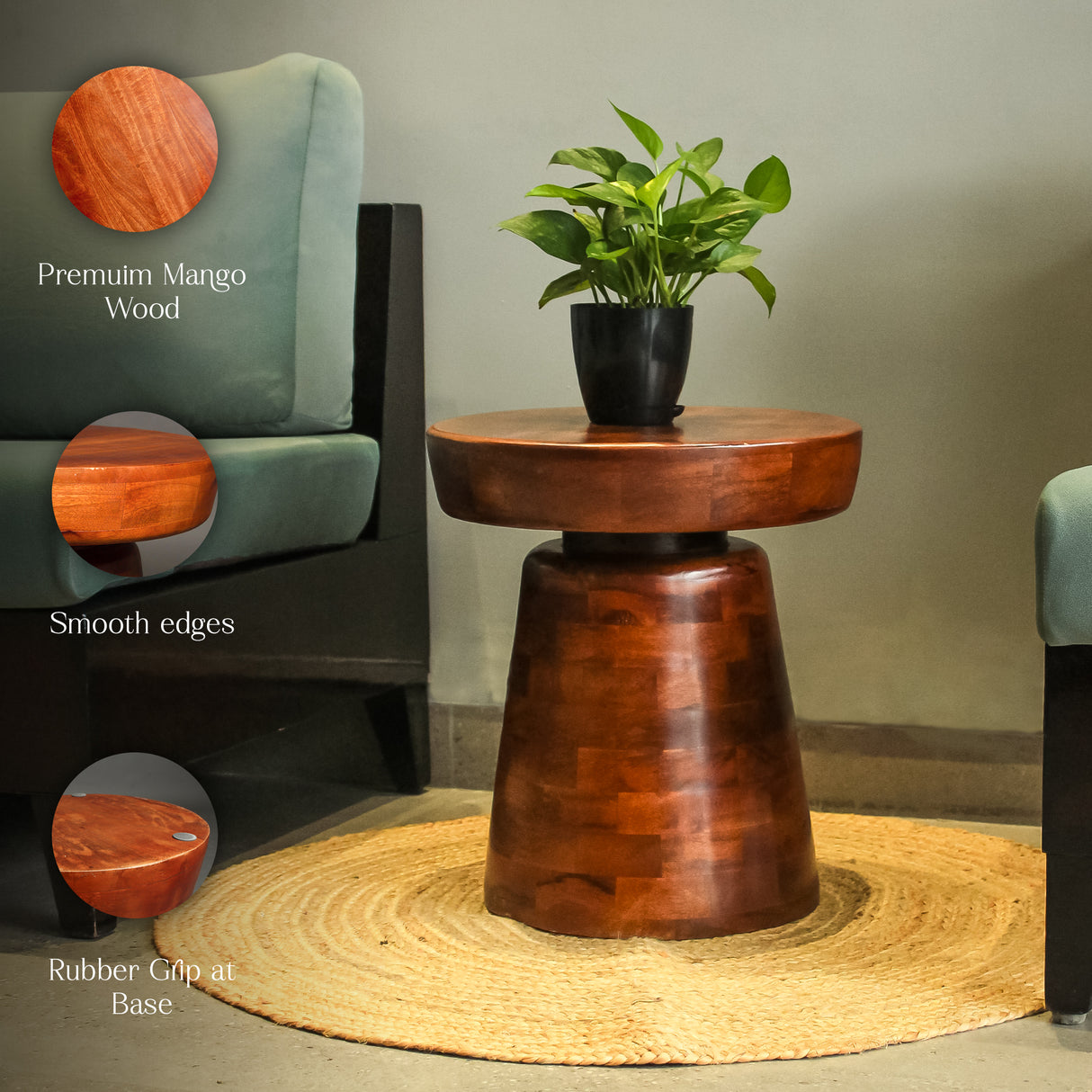 Rustic Wooden Side Table (16"x16"x18") - Rustic Accent Table for Living Room