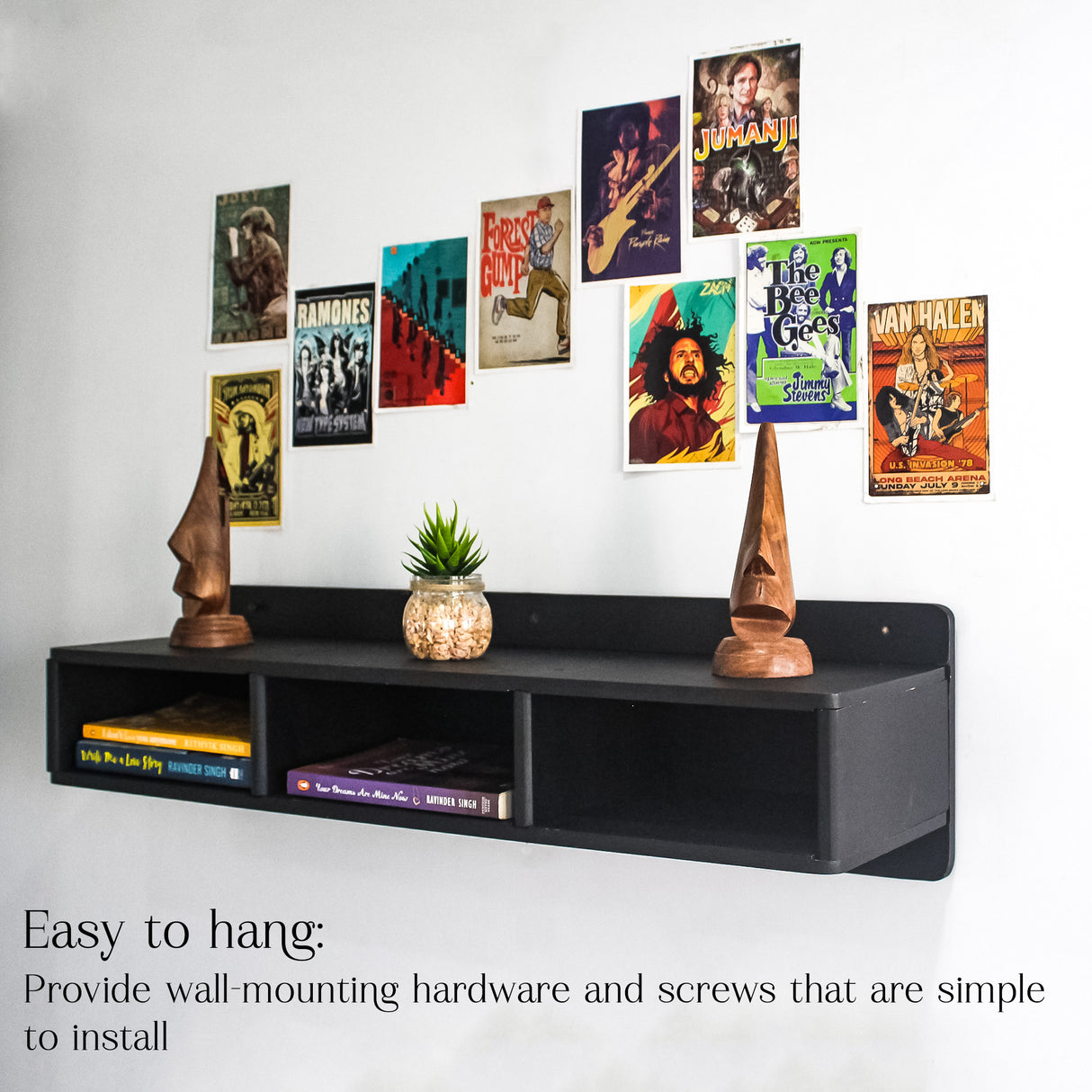Modern Wooden Floating Wall Shelf with 3 Compartments for Stylish Home Organization