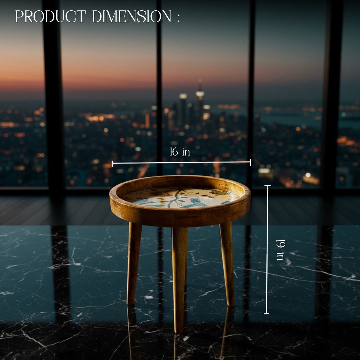 Handcrafted Wooden Round Side Table with Decorative Inlay Top – Solid Wood Accent Table for Living Room, Bedroom & Home Décor