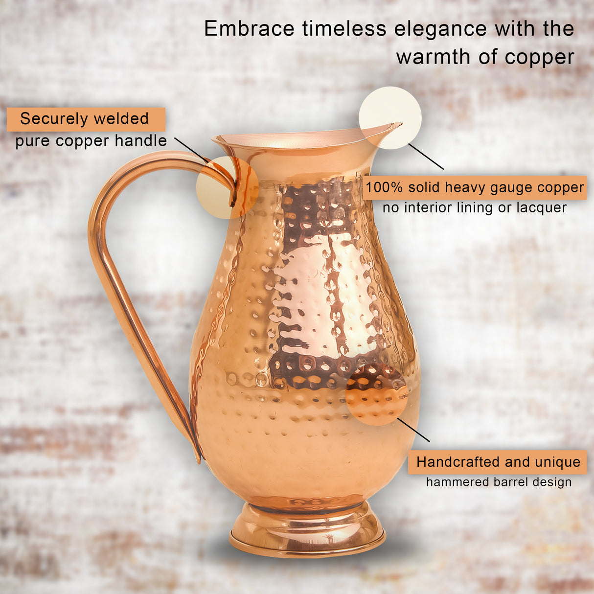 Elegant Copper Jug – Handcrafted Premium Copper Water Pitcher for Hydration