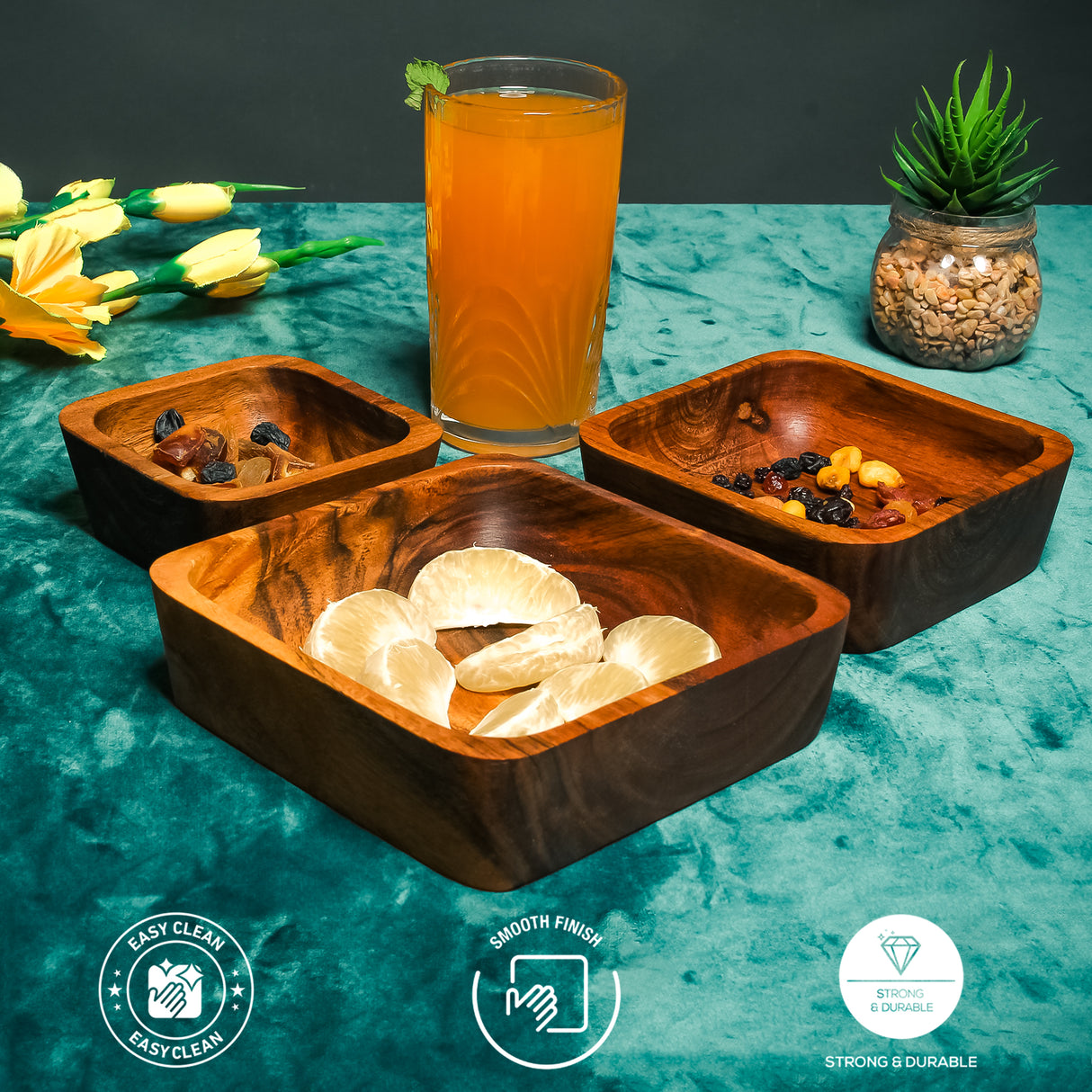 Stylish Wooden Bowl Set of 3 Artisan Handcrafted Nesting Bowls for Home and Kitchen