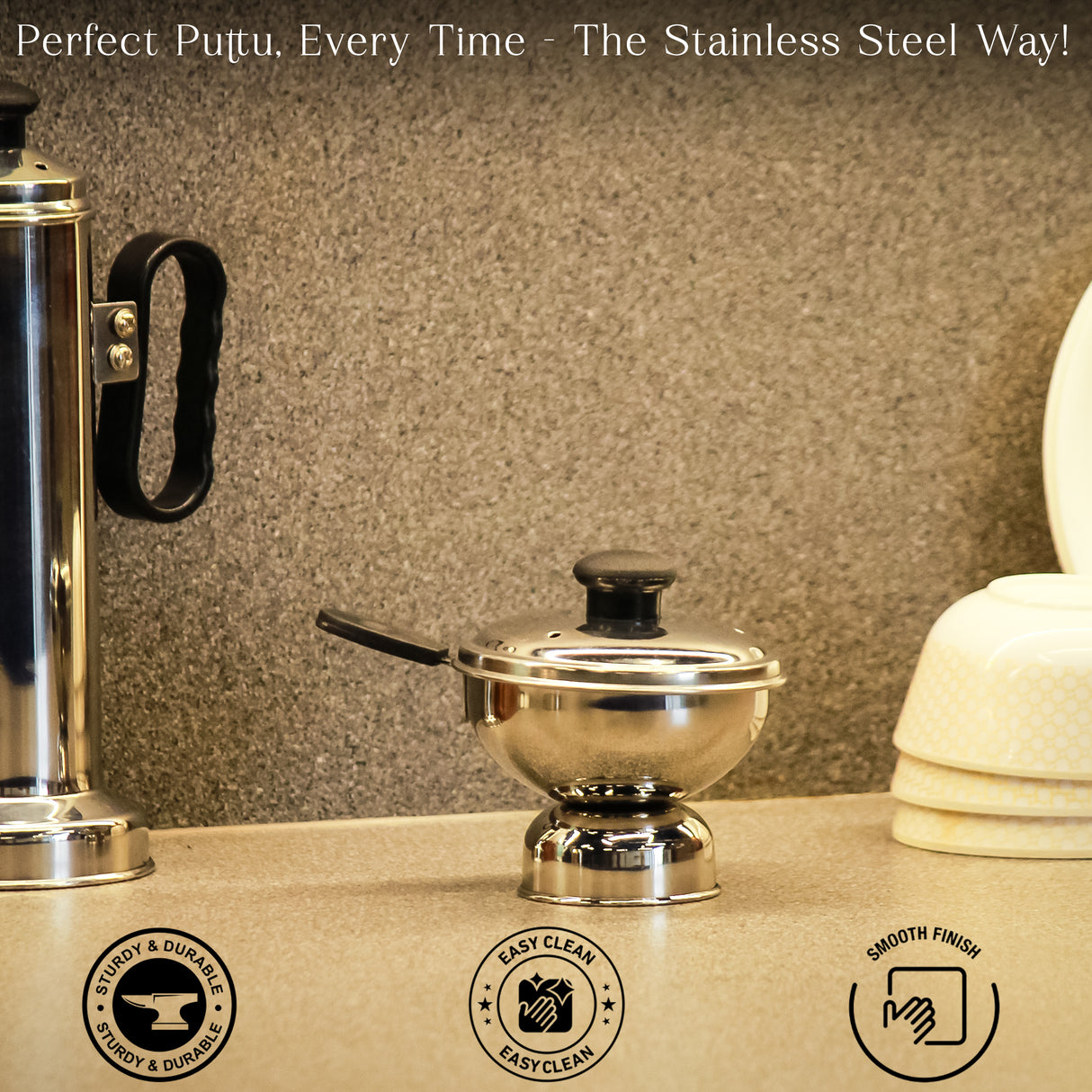 𝗦𝗮𝗹𝗲𝗯𝗲𝗿𝗮𝘁𝗲 Stainless Steel Chiratta Puttu Maker, Chiratta Maker with Handle Use with Pressure Cooker Puttu Kutti Puttu Steamer Puttu Cooker Silver