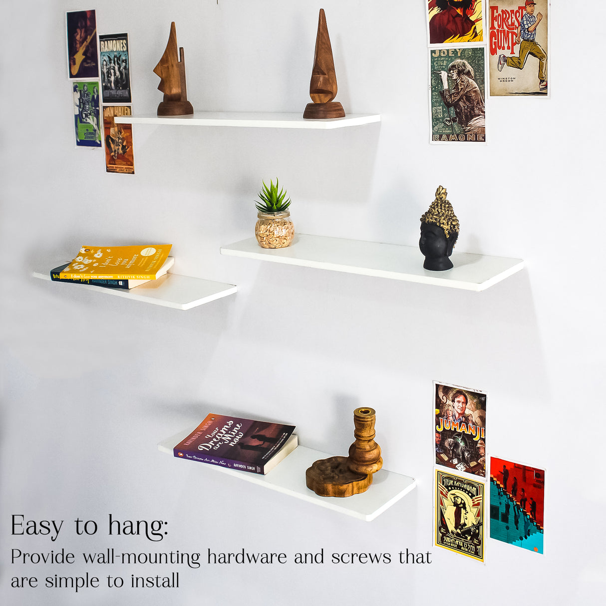 Modern 4-Piece Wooden Floating Wall Shelves for Home Decor & Storage