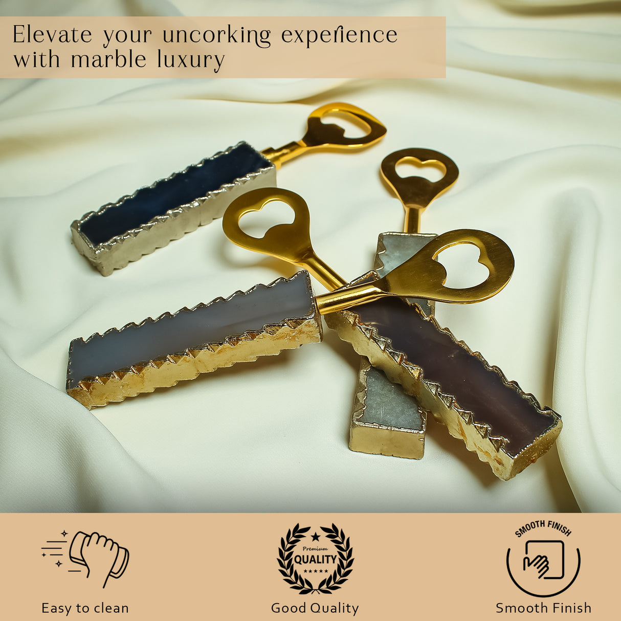 Stylish White Quartz Bottle Opener Set of 4 - Handmade Marble Bottle Openers