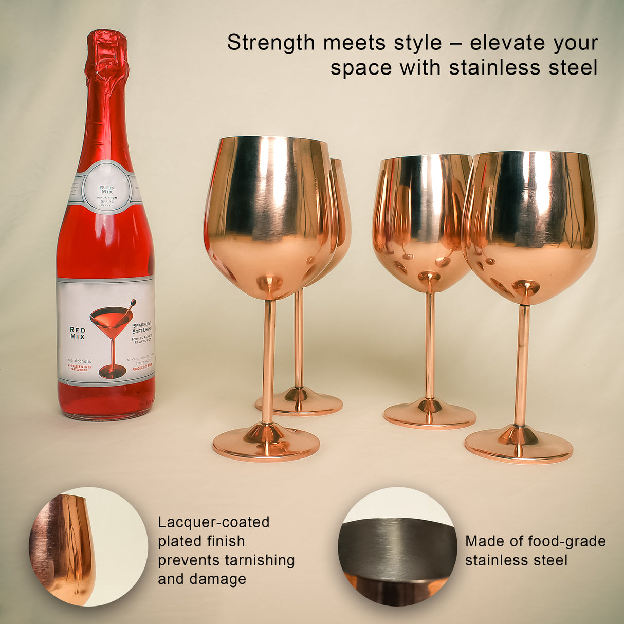 Chic Stainless Steel Wine Glasses Copper Finish, Durable & Shatterproof for Parties