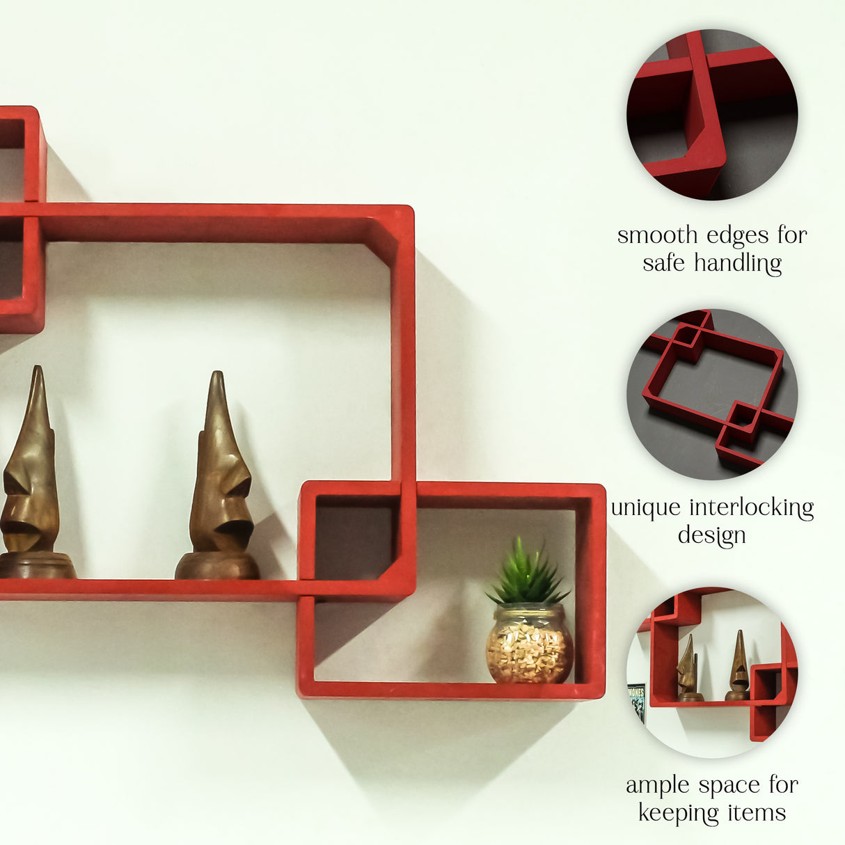 Cube Floating Wall Shelves, 3 Square Red Decorative Shelves for Home Storage and Display