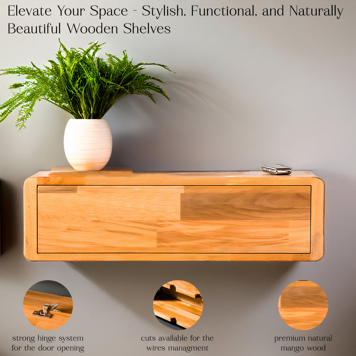 Wooden Cable Management Box & Storage Shelf – Wall-Mounted Cord Organizer