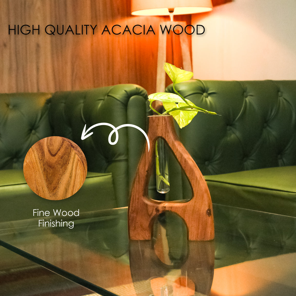 Wooden Indoor Test Tube Planter – Rustic Wooden Planter with Glass Tube