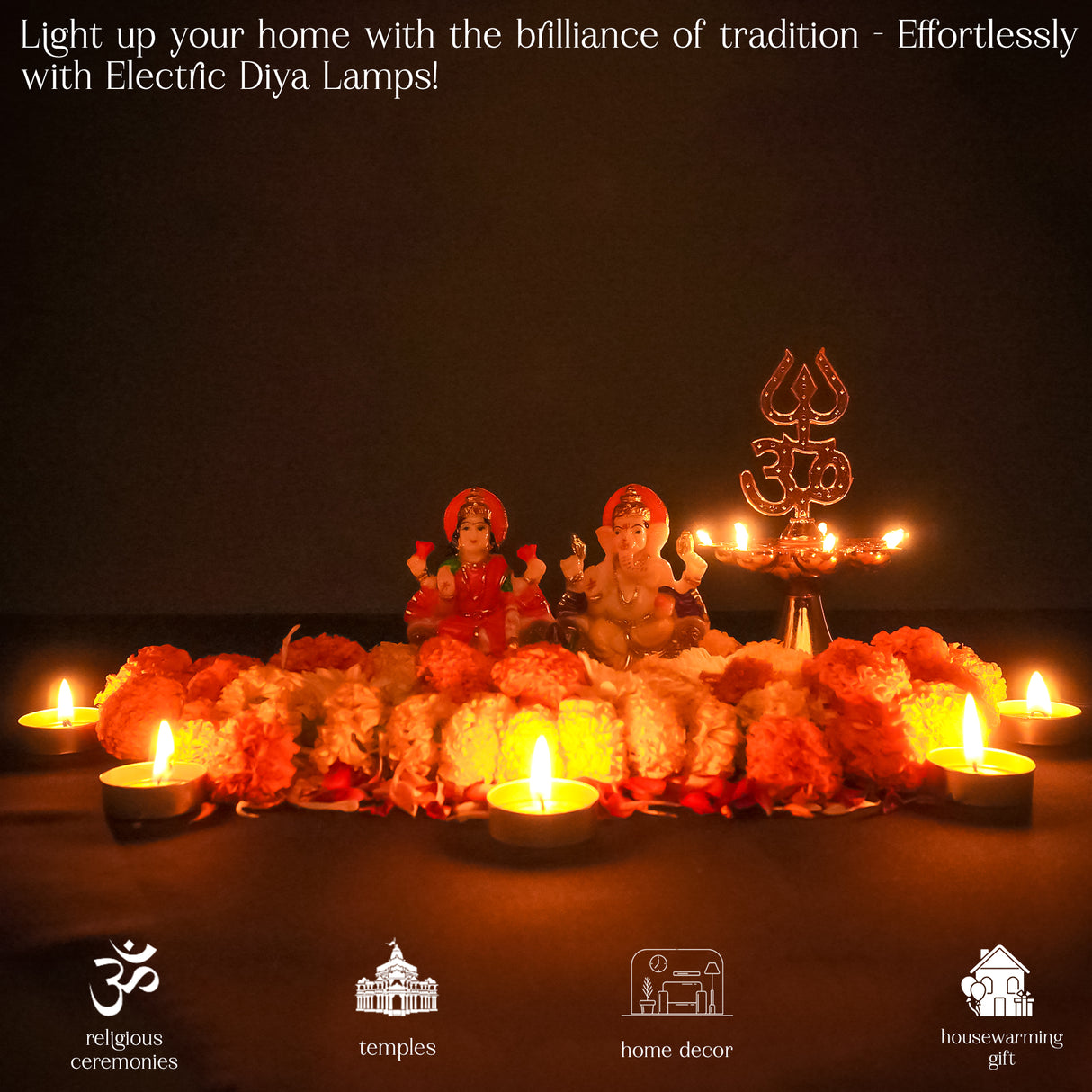 Get FREE Wall Hanging | Electric Diya Lamp for Mandir Décor | OM & Trishul Design | Multi-Level Deepam Vilakku for Diwali, Pooja, Temple, and Home Décor