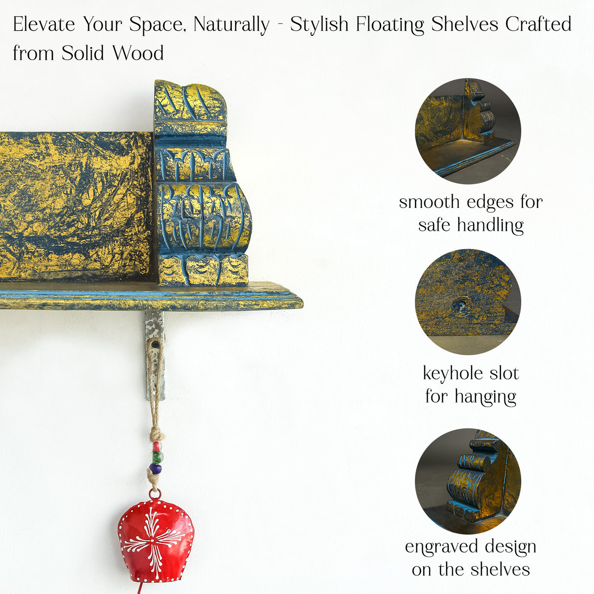 Rustic Blue Wall Shelf, Vintage Wood Distressed Style, Decorative Display