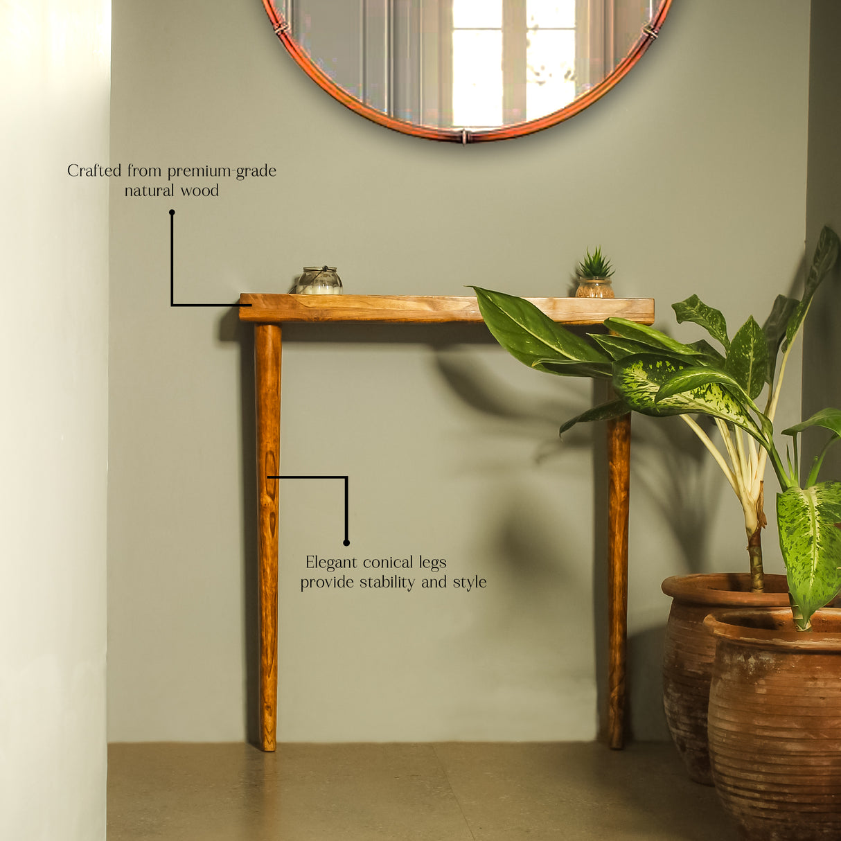 Saleberate Solid Wood Console Table - 29.5 Inch Entryway Table with Conical Legs - Handcrafted Wooden Hallway/Corner Table for Living Room, Foyer & Office Décor - Premium Natural Finish