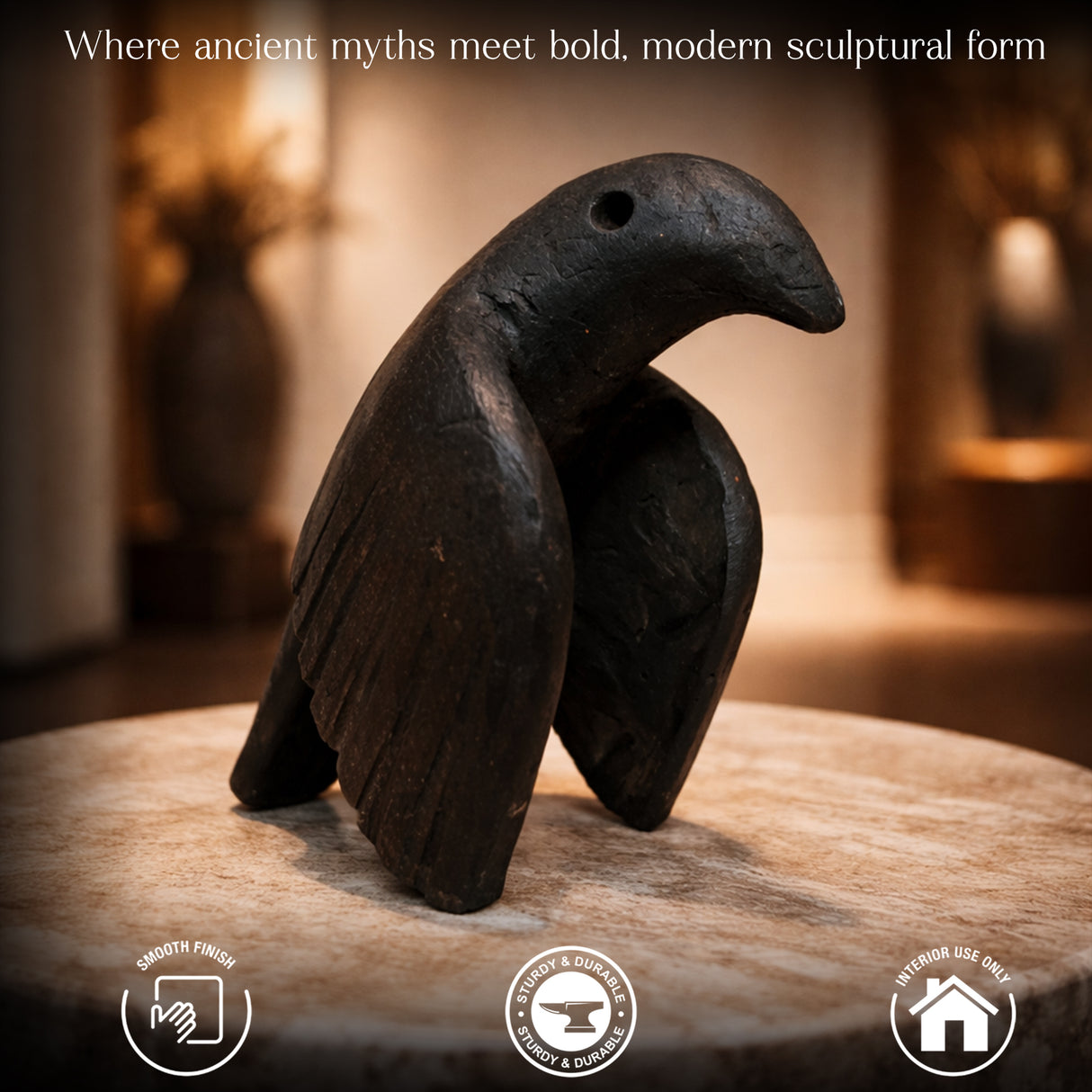 Handcrafted Raven Sculpture – Modern Abstract Black Bird Statue for Home Decor, Minimalist Tabletop Art Accent