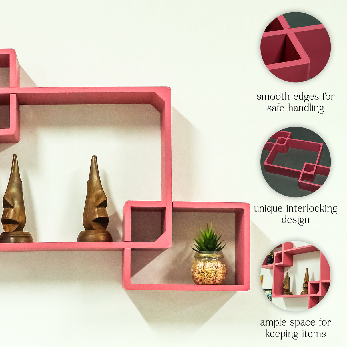Pink Cube Floating Wall Shelves, Set of 3 Decorative Storage Shelves Home Decor
