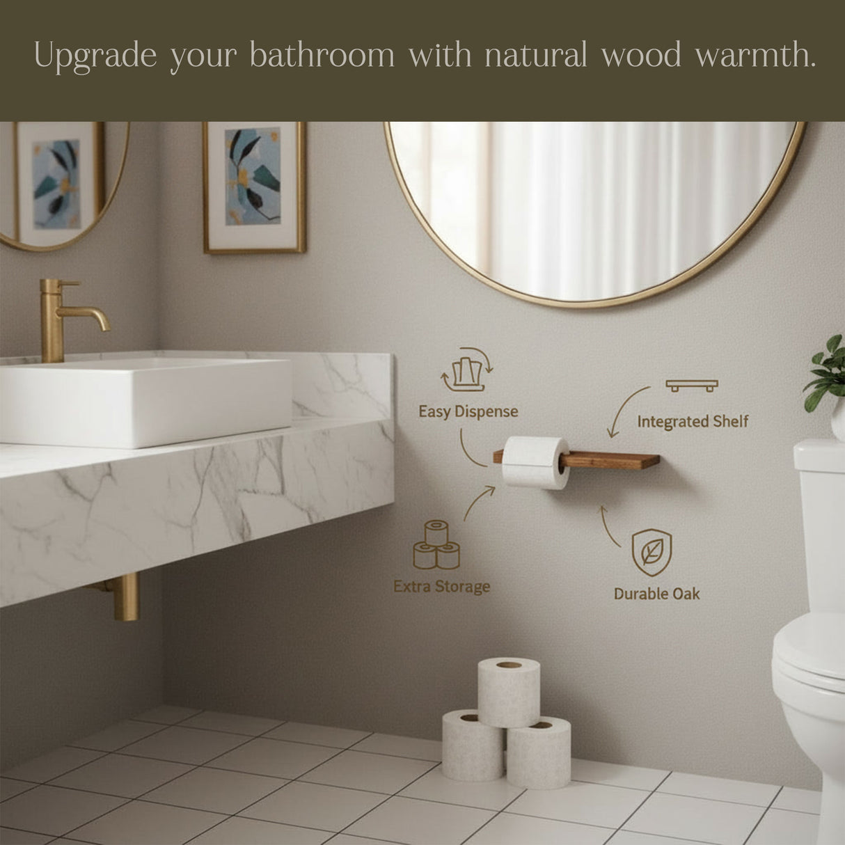 Wooden Toilet Paper Holder with Shelf – Stylish Bathroom Roll Holder with Phone Stand